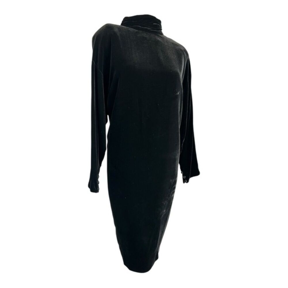 Vintage Liz Claiborne Black Velvet Mock Neck Midi Dress – Petite 14